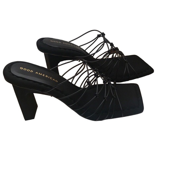 Good American Heels Black Sandals Caged Neoprene NIB Size 8.5 - Picture 6 of 12